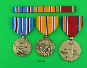 3 WWII Pacific/Asia Medals & Ribbon Bar - Asiatic Pacific Campaign, Victory - Picture 1 of 1