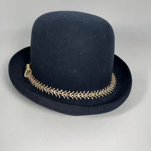 Ferrecci Navy Blue Top Hat sz L New Wool Felt Unisex High Quality Rhinestones - Picture 1 of 10