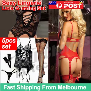 Women Sexy Lingerie Lace Erotic Underwear Set G-String Nightwear Sleepwear AU - Picture 1 of 12