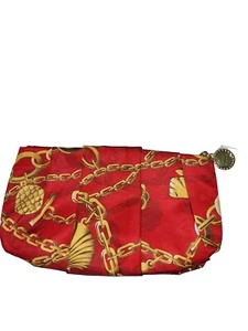 Estee Lauder NWT Cosmetic Bag,Red/Gold, Chains/Charms Pattern, 100% Recycled - Picture 1 of 10