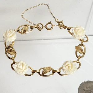 Pulsera Rosa Blanca CC Curtis Creations firmada de colección 1/20 12K G.F. Llena de Oro - Imagen 1 de 9