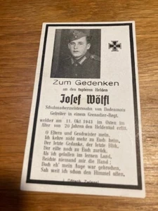 WW2 German Death Card Iron Cross Recipient JOSEF WOLFL - Picture 1 of 3