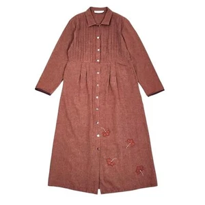Pebble Brook Maxikleid Leinen Baumwolle Knopfleiste Plissee bestickt Gr. M - Bild 1 von 16