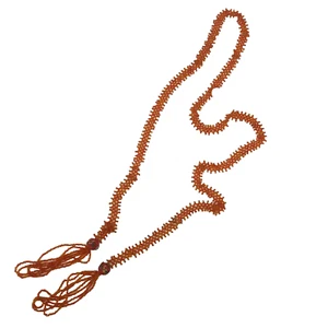 Vintage Bead Tassels Necklace Jewelry Orange Hand Made Hippie 24" Long - Picture 1 of 8