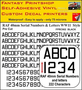 Calcomanías adhesivas de vinilo RC letras RAF NÚMEROS 40mm PRECORTADO FPRC902 NEGRO MATE - Imagen 1 de 3