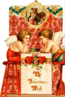 Happy Valentine's Day Cupid Boy Girl Dog Die Cut Blank Note Card By Punch Studio - Image 1 of 3