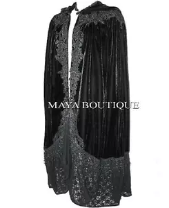 Umhang Oper Cape SCHWARZ Victorian Rep lang Samt & Spitze gefüttert Maya Boutique - Bild 1 von 12