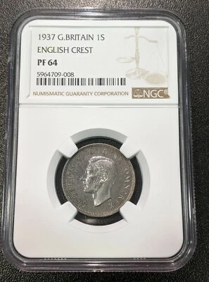 1937 PF64 Great Britain Proof Silver Shilling NGC KM 853 English Crest - Image 1 of 2