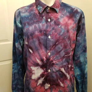 Camisa de vestir hecha a mano J Ferrar púrpura hielo tie dye algodón para hombre calce ajustado 17/17,5 XL - Imagen 1 de 7
