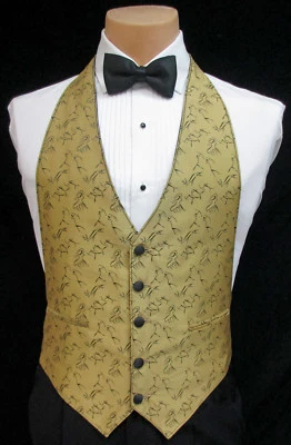 Men's Gold Tuxedo Vest with Optional Bow Tie Deer Bow Hunter Native American  - Image 1 of 2