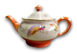 Vintage Hand-Painted Porcelain Teapot – Floral Design, Gold Trim, Orange Accents - Picture 1 of 12