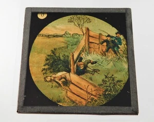 Antike farbig illustrierte magische Laterne Dia Mischvious Tommy Hund zerren  - Bild 1 von 3