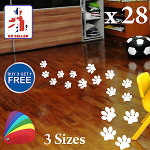 Paw Print Stickers Cat Dog Wall & Floor Vinyl Decal X28 Kids Bedroom Removable