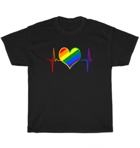 Pride Heart Beat Pulse LGBTQ Community Pride Month Rainbow T-Shirt Unisex Gift - Picture 1 of 4
