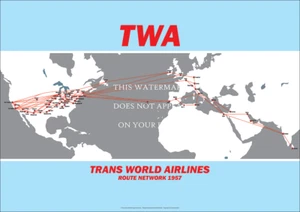 TWA Route Network Map 1957 A1 Art Print – Trans World – 84 x 59 cm Poster - Picture 1 of 3