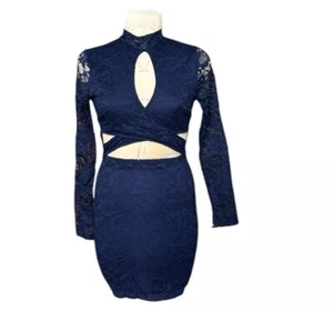 Windsor | Lace Navy Blue Cut Out BodyCon Dress L - Picture 1 of 9