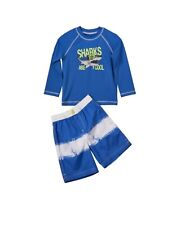 NWT 2-Piece Toddler Boy 4T IXTREME Blue Shark Rashguard Swim Top & Trunks Set