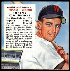 Mickey Vernon | 1954 Red Man #AL13 | No Tab | Excellent - Picture 1 of 2