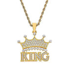 Hip Hop Iced Lab Crowned King Pendant & 4Mm 24" Rope Chain Necklace