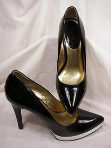 Zapatos de salón con plataforma de aguja de charol negro Aldo 39 9M cuero real ligeramente usados - Imagen 1 de 5