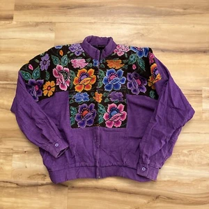 Galiexpo Handcrafted Purple Jacket Floral Embroidered Guatemalan Vintage Large - Picture 1 of 9