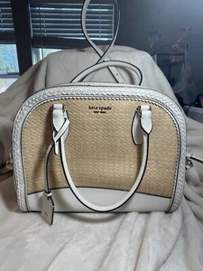 Bolso Bandolera KATE SPADE Dome Reiley Paja Natural y Cuero Saffiano Blanco... - Imagen 1 de 13