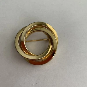 Double Circle Gold Tone Brooch Swirl Pin - Picture 1 of 7