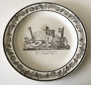 Antique French Creil c1840 P & H Choisy Transfer Historical Military Plate #4 - Picture 1 of 5