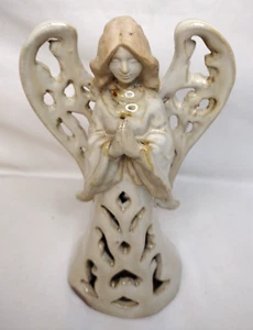 Pottery Stoneware Angel Figurine, Glazed, Natural Rustic, 8 1/2" - Signed" - Picture 1 of 14