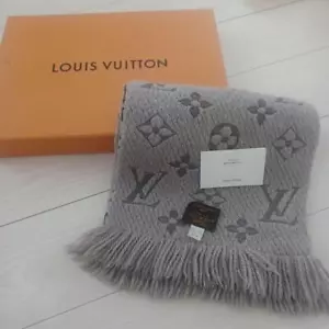 LOUIS VUITTON Stole Muffler Gray Wool Silk Used No Box - Picture 1 of 5