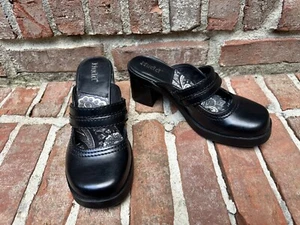 Vintage Mudd Clogs Mary Jane Mule Shoes Black Y2k 90s Paisley Chunky Heel Size 9 - Picture 1 of 13