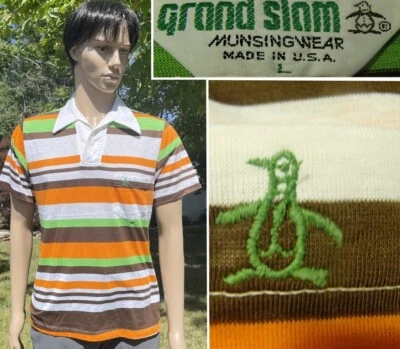 vtg Grand Slam Munsingwear penguin shirt thin USA MADE multi color polo mens MD - Image 1 of 4