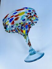 MEXICAN CONFETTI Margarita Glass COLOR 3-D PEBBLES HAND BLOWN Candy Dish/pedesta