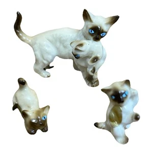 Vintage Siamese Cat Mother & Kittens Miniature Bone China Figurines Set of 3 - Picture 1 of 6