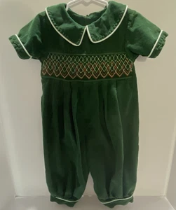 Remember Nguyen Baby Romper 24M Green Corduroy Smocked Holiday Christmas - Picture 1 of 10