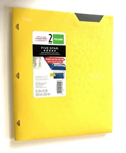 Five Star Mead Plastic 2 Pocket Folder Triangle Holes “YELLOW” New Free Ship - Picture 1 of 2
