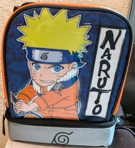 Fiambrera Naruto suave anime japonés 2002 vintage 2 compartimentos bolsa con cremallera - Imagen 1 de 6