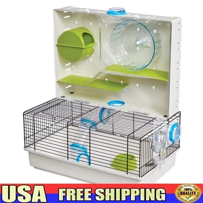 Multi-Level Hamster Cage W/ Exercise Wheel Water Bottle Nesting Nook Play Tubes - Image 1 of 4
