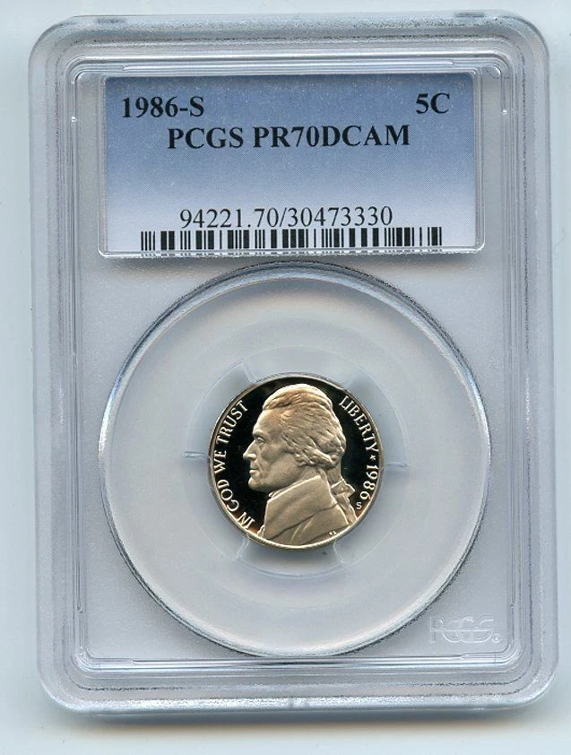 1986 S 5C Jefferson Nickel Proof PCGS PR70DCAM - Image 1 of 1