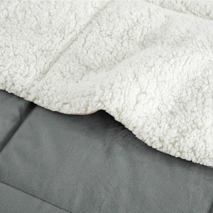 3-Piece Reversible Plush Sherpa Down Alternative Comforter Dark Gray Full - Quee - Picture 1 of 4