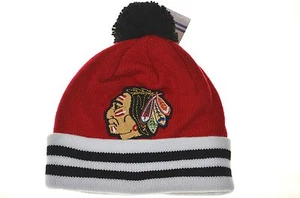 Chicago Black Hawks - Cuffed Pom Beanie By Mitch and Ness - Picture 1 of 1