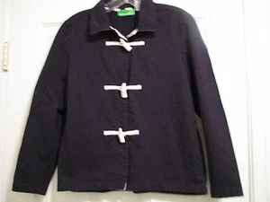 Ladies small navy pullover jacket toggle 100% cotton long sleeve short vintage - Picture 1 of 3