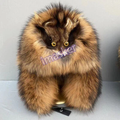 Men's Full Covered Real Natural Raccoon Fur Hat Russian Ushanka Hat Trapper Hat - Image 1 of 4