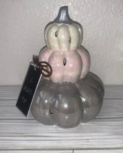 Zucche impilate illuminano iridescenti 8” x 6” bianco rosa grigio nuove - Foto 1 di 5