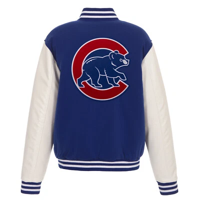 MLB Chicago Cubs Reversible Fleece Jacket PVC Sleeves Embroidered Logos JH Desig - Image 1 of 4
