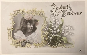 Vintage Foreign French Postcard Souhaits De Bonheur Wishes For Happiness Etoile - Picture 1 of 2