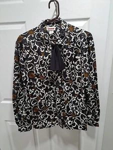 Vintage 80er Judy Bond Krawattenbluse Top Sekretärin dunkel geblümt schwarz weiß Gr. 16 - Bild 1 von 4