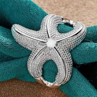 Women 925 Sterling Silver Big Starfish Ring Fashion Party Jewelry Size 7 8 9 10 - Image 1 of 4