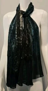 Christopher & Banks Sheer Polyester Scarf ~ Black & Teal - Picture 1 of 6