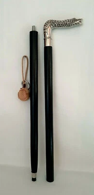 Bastón de madera antiguo vintage bastón de latón plateado mango perilla regalo Foto 1 de 4